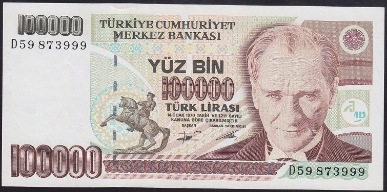 7.EMİSYON 2.TERTİP 100000 LİRA D59 873999 ÇÇT +