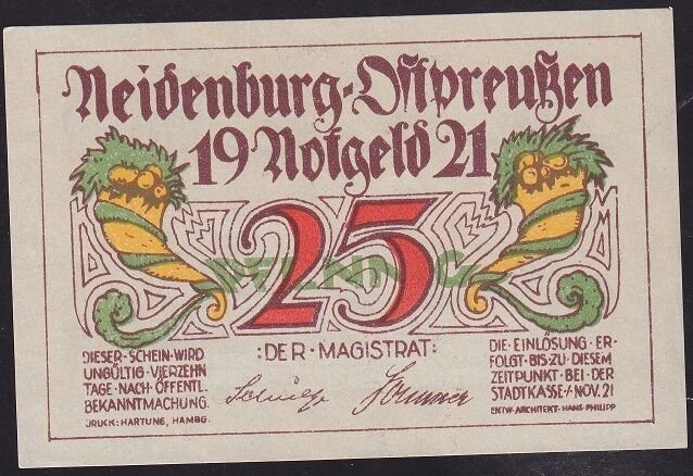 Almanya 25 Pfennig Notgeld 1921 Çilaltı Çil Filigranlı