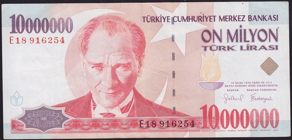 7.Emisyon 10 000 000 Lira E18 916254 Çok Temiz+