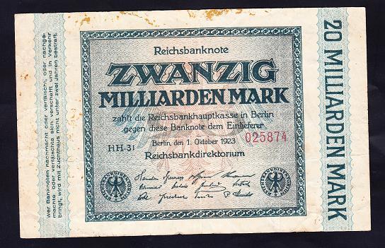 ALMANYA 20 MİLYAR MARK 1923  TEMİZ +