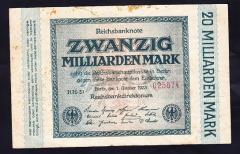 ALMANYA 20 MİLYAR MARK 1923  TEMİZ +