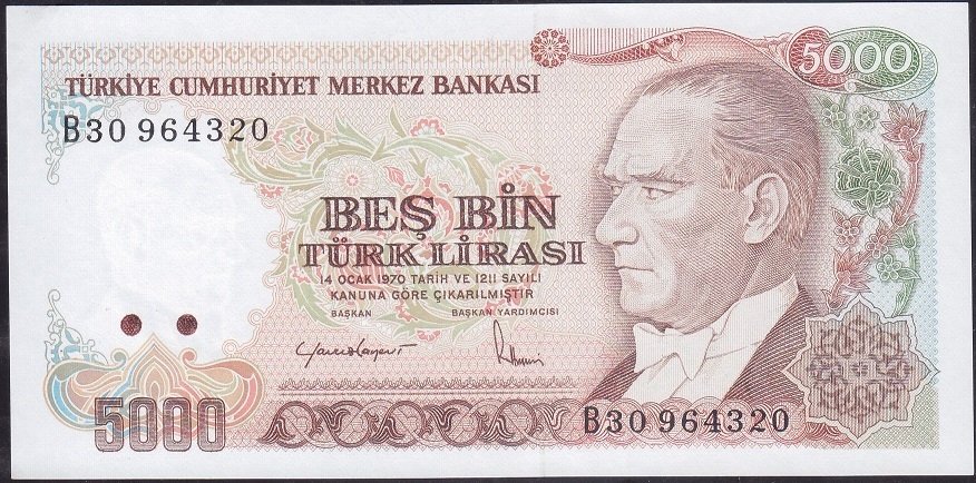 7.Emisyon 2.Tertip 5000 Lira B30 964320 Çilaltı