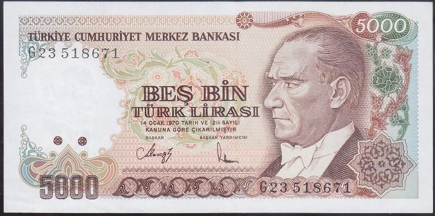 7.EMİSYON 4.TERTİP 5000 LİRA G23 518671 ÇİLALTI