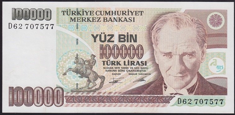 7.EMİSYON 2.TERTİP 100000 LİRA D62 707577 ÇÇT ÇİLALTI