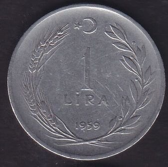 1959 Yılı 1 Lira Ters