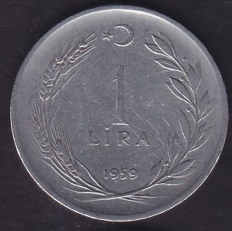 1959 Yılı 1 Lira Ters