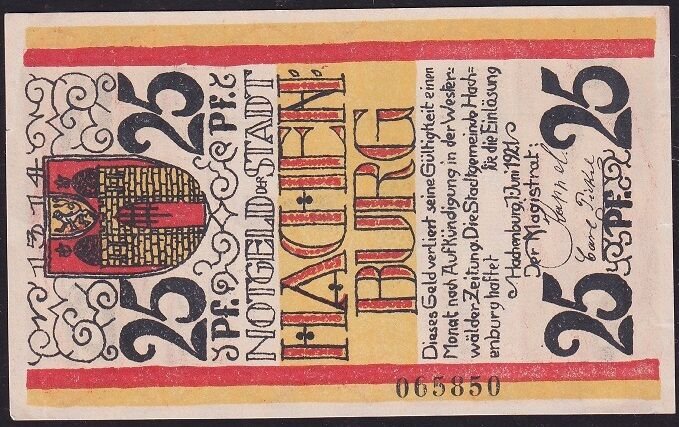 Almanya 25 Pfennig Notgeld 1921 Çilaltı Filigranlı