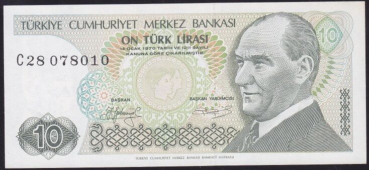 7.Emisyon 1.Tertip 10 Lira C28 078010 Ççt Çilaltı