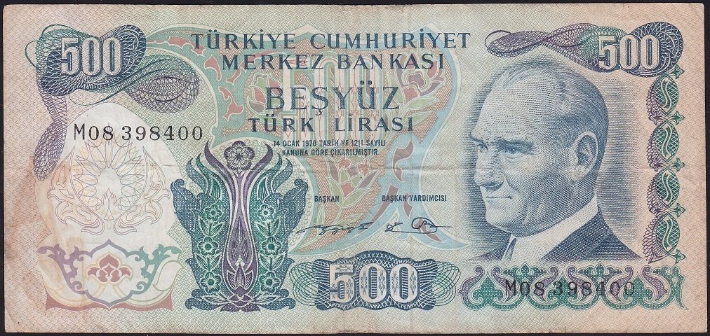 6.Emisyon 2.Tertip 500 Lira M08 398400 Çok Temiz