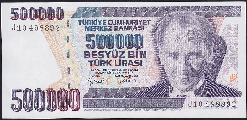 7.Emisyon 4.Tertip 500000 Lira J10 498892 Çilaltı Çil