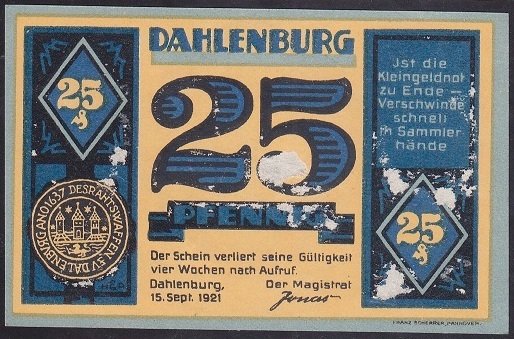 ALMANYA 25 PFENNİNG NOTGELD 1921 ÇİLALTI