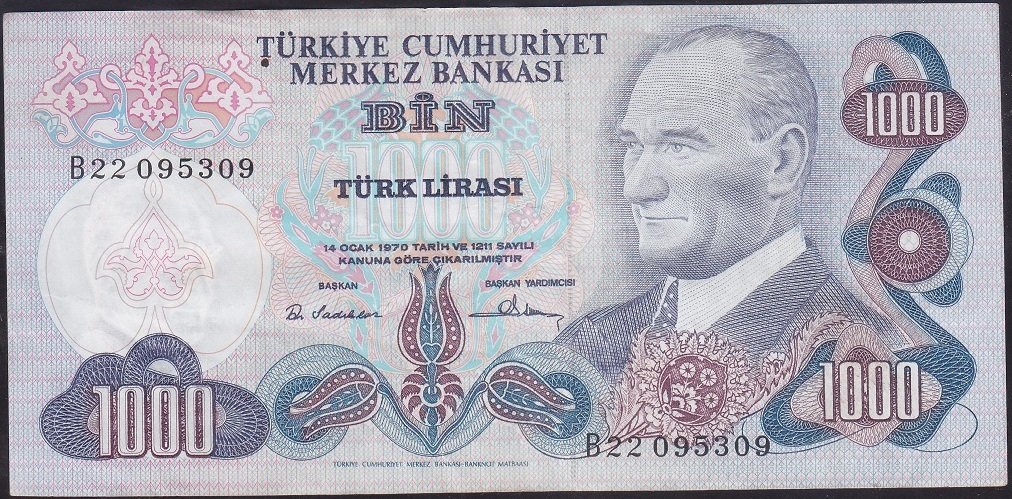 6.EMİSYON 1.TERTİP 1000 LİRA B22 095309 ÇOK ÇOK TEMİZ