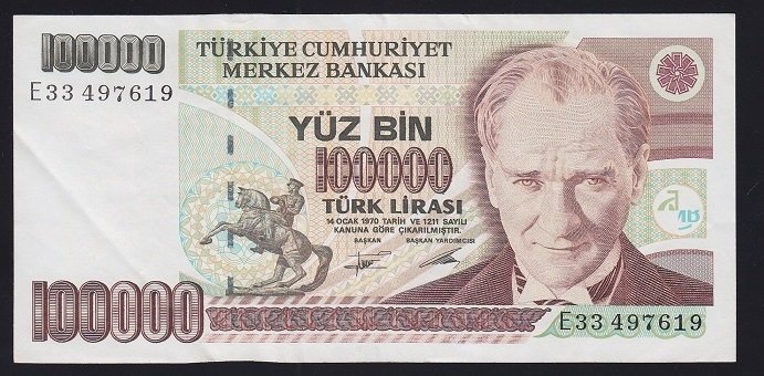 7.EMİSYON 2.TERTİP 100000 LİRA E33 497619 ÇÇT +