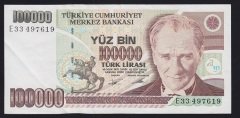 7.EMİSYON 2.TERTİP 100000 LİRA E33 497619 ÇÇT +