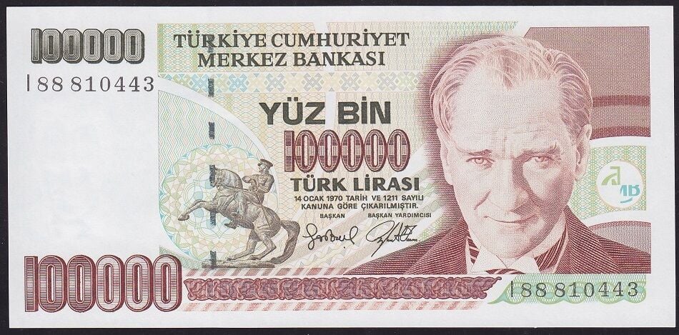 7.Emisyon 3.Tertip 100000 Lira I88 810443 Çilaltı Çil