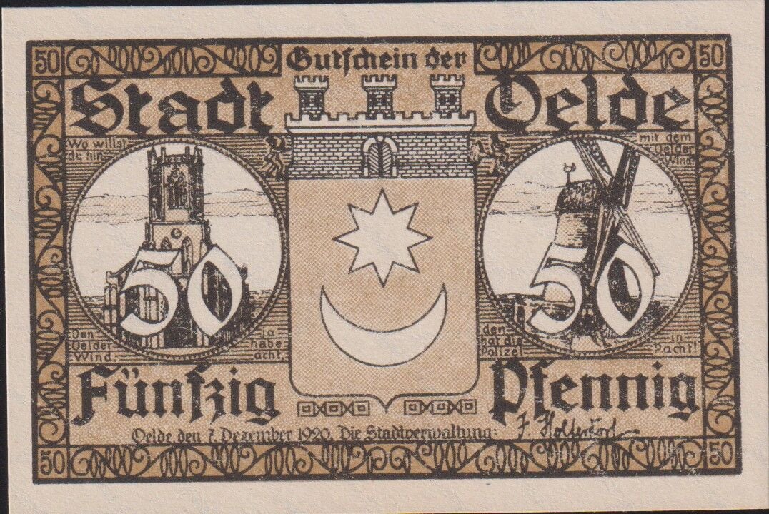 Almanya 50 Pfennig Notgeld 1920 Çil Filigranlı