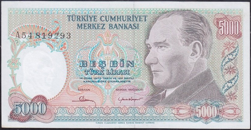 7.Emisyon 1.Tertip 5000 Lira A54 819293 Çilaltı Çil