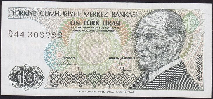 7.Emisyon 2.Tertip 10 Lira D44 303288 Ççt Çilaltı