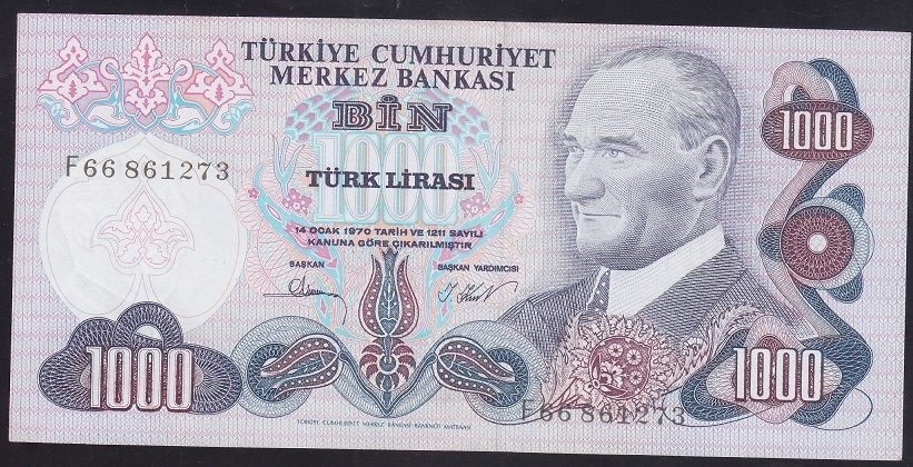 6.EMİSYON 3.TERTİP 1000 LİRA F66 861273 ÇİLALTI ÇİL