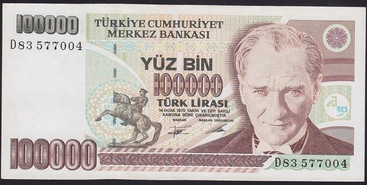 7.EMİSYON 2.TERTİP 100000 LİRA D83 577004 ÇÇT +