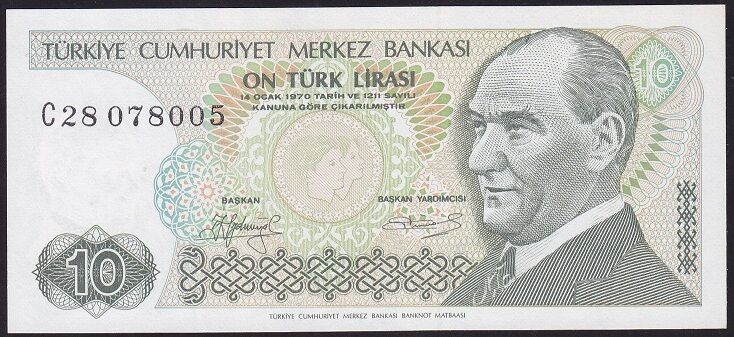 7.Emisyon 1.Tertip 10 Lira C28 078005 Ççt Çilaltı