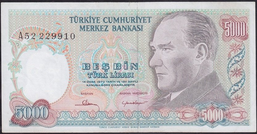 7.Emisyon 1.Tertip 5000 Lira A52 229910 Çok Temiz