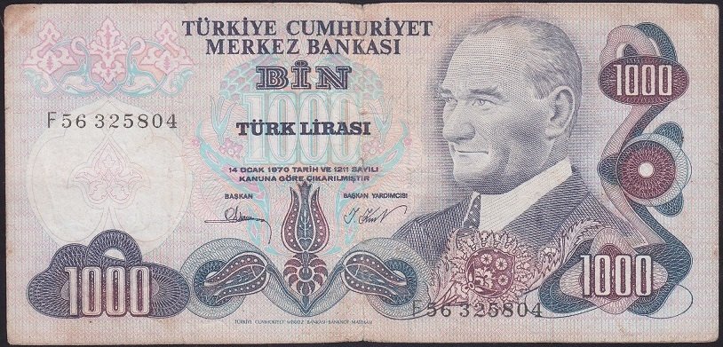 6.EMİSYON 3.TERTİP 1000 LİRA F56 325804 TEMİZ