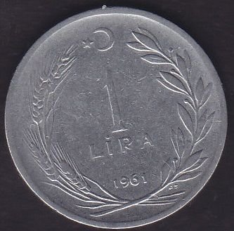 1961 Yılı 1 Lira Ters