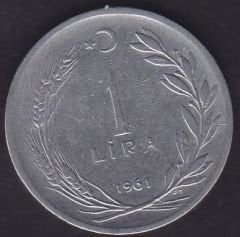 1961 Yılı 1 Lira Ters