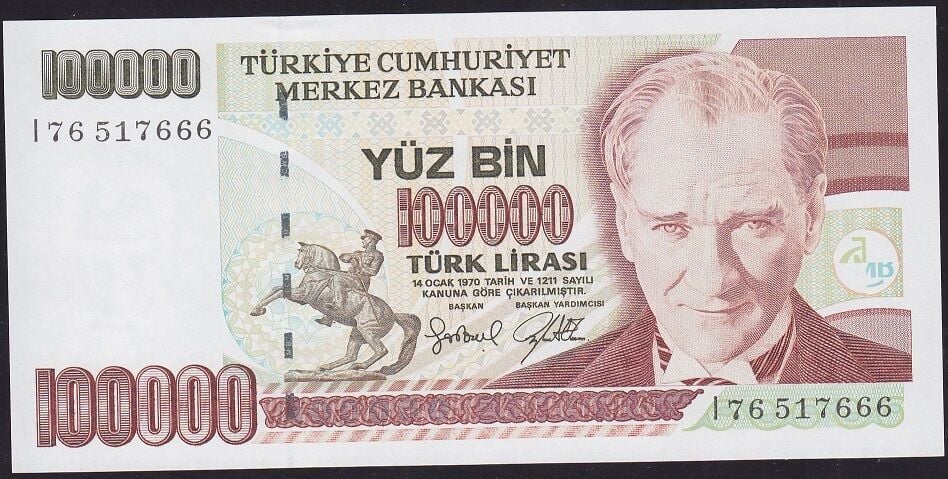 7.Emisyon 3.Tertip 100000 Lira I76 517666 Çil