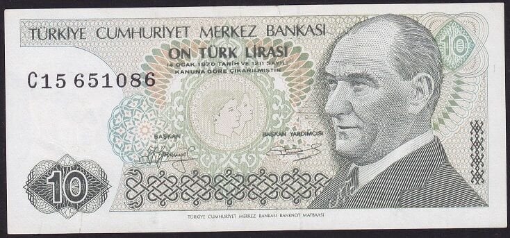 7.Emisyon 1.Tertip 10 Lira C15 651086 Ççt Çilaltı
