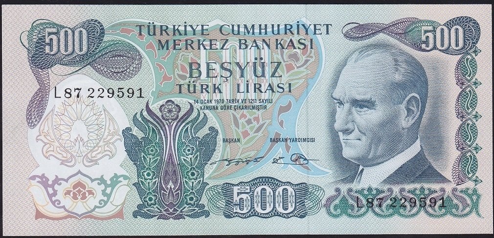 6.Emisyon 2.Tertip 500 Lira L87 229591 Çilaltı Çil