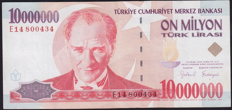7.Emisyon 10 000 000 Lira E14 800434 Çok Temiz+