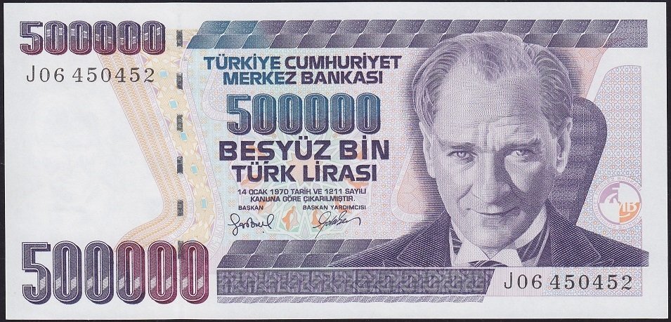 7.Emisyon 4.Tertip 500000 Lira J06 450452 Çil