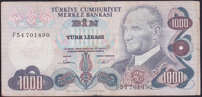 6.EMİSYON 3.TERTİP 1000 LİRA F54 701490 TEMİZ