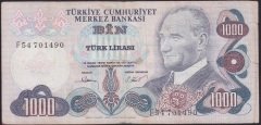 6.EMİSYON 3.TERTİP 1000 LİRA F54 701490 TEMİZ