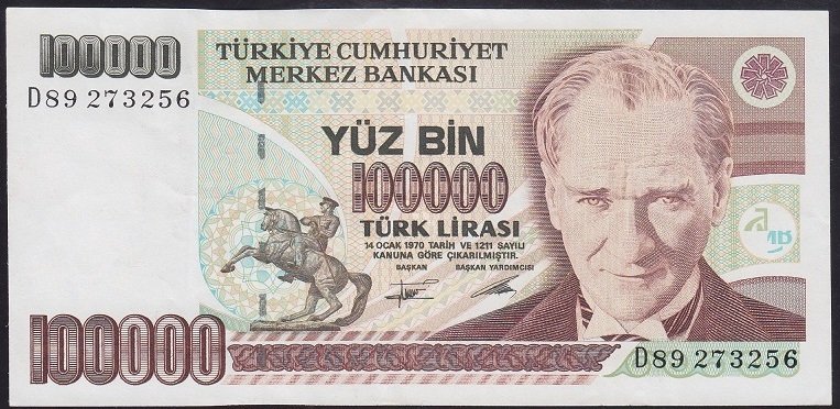 7.EMİSYON 2.TERTİP 100000 LİRA D89 273256 ÇÇT