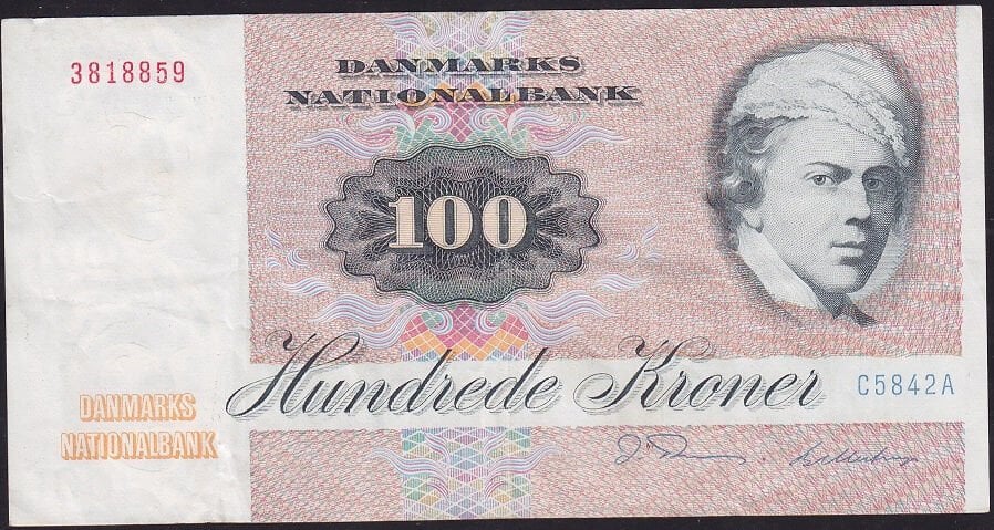 Danimarka 100 Kroner 1972 ( 1984 ) Çok Temiz+ Pick 51k