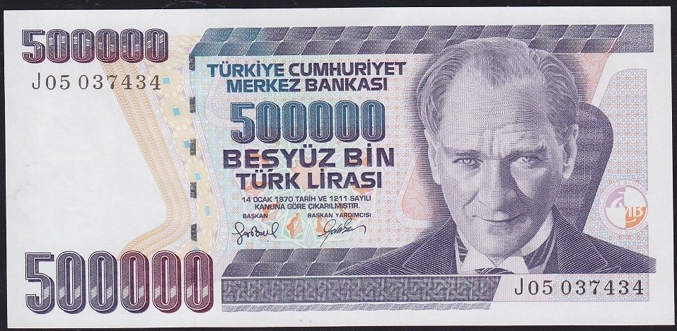 7.Emisyon 4.Tertip 500000 Lira J05 037434 Çilaltı Çil