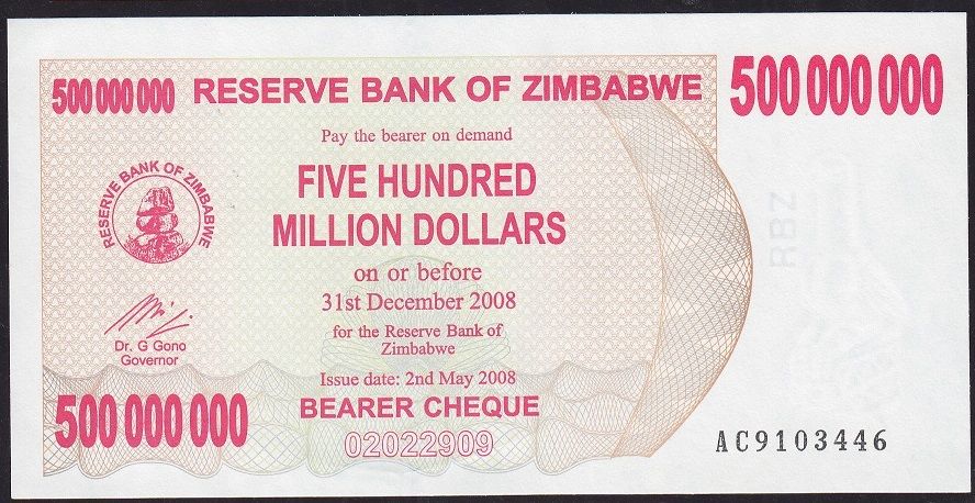 Zimbabwe 500000000 Dolar 2008 Çilaltı Çil AC