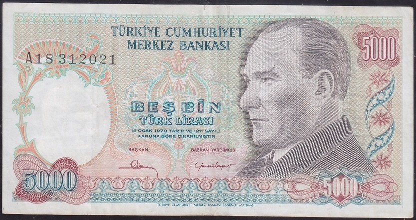 7.Emisyon 1.Tertip 5000 Lira A18 312021 Çok Temiz +