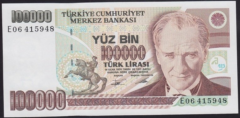 7.EMİSYON 2.TERTİP 100000 LİRA E06 415948 ÇİLALTI ÇİL