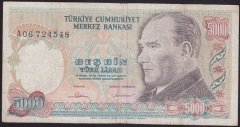 7.EMİSYON 1.TERTİP 5000 LİRA A06 724548 ÇOK TEMİZ