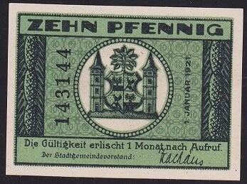 Almanya 10 Pfennig Notgeld 1921 Çil