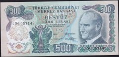 6.Emisyon 2.Tertip 500 Lira L56 057149 Çilaltı ( ortada tedavül katı yoktur)