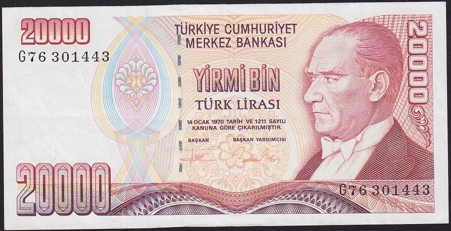 7.Emisyon 2.Tertip 20000 Lira G76 301443 Çok Temiz+