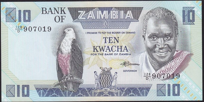 Zambia 10 Kwacha 1980 - 1988 Çilaltı Çil Pick 26e