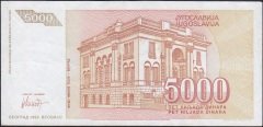 Yugoslavya 5000 Dinar 1993 Çok Çok Temiz +