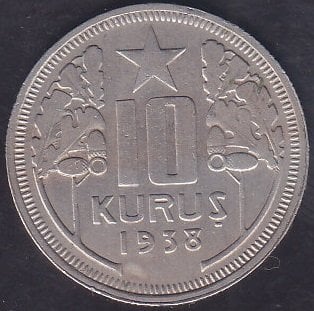 1938 Yılı 10 Kuruş Çilaltı Çil