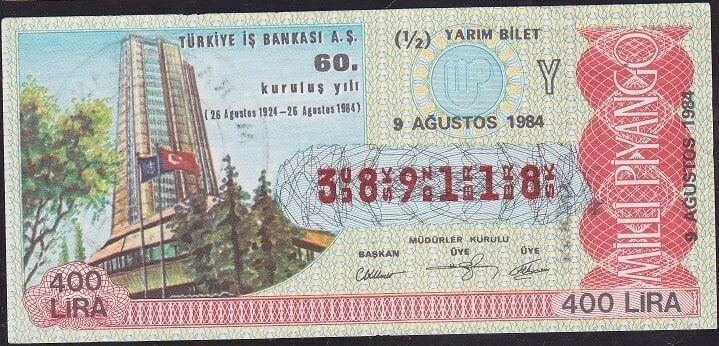 1984 9 Ağustos Yarım Bilet - Y Serisi